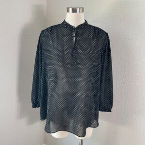Chaps Womens XL Black White Polka Dot Sheer Blouse Long Sleeve Shirt Top